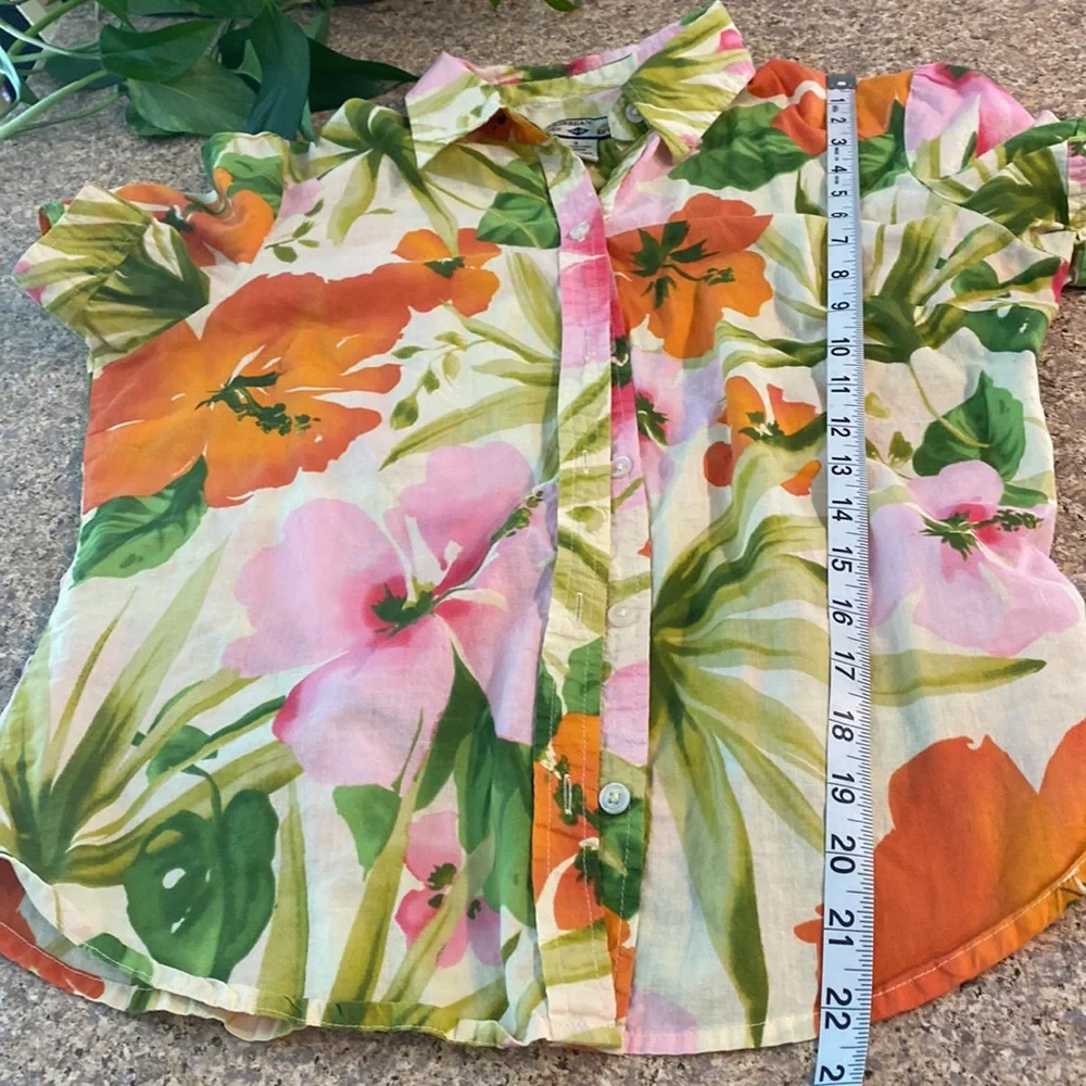 Caribbean Joe Floral Lightweight Cotton Short Sleeve Top Small - Picture 7 of 14